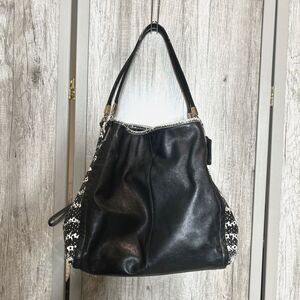 Coach Madison Phoebe Shoulder Bag Leather Black & Python White Two Tone